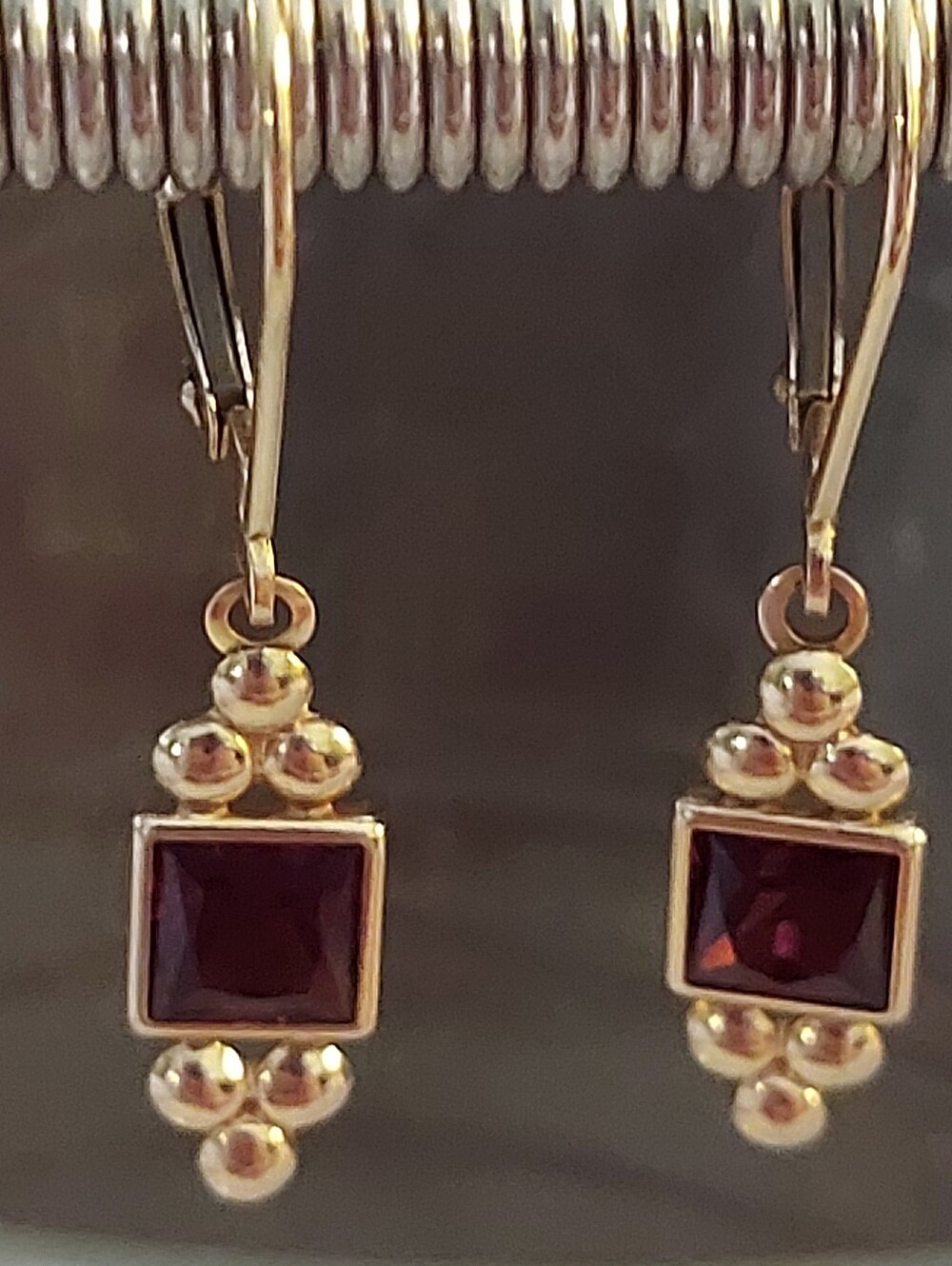 14K Garnet Drop Earrings - Picture 4 of 12